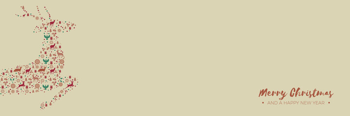 Panorama Weihnachten - Merry Christmas - Rentier aus verschiedenen Elementen