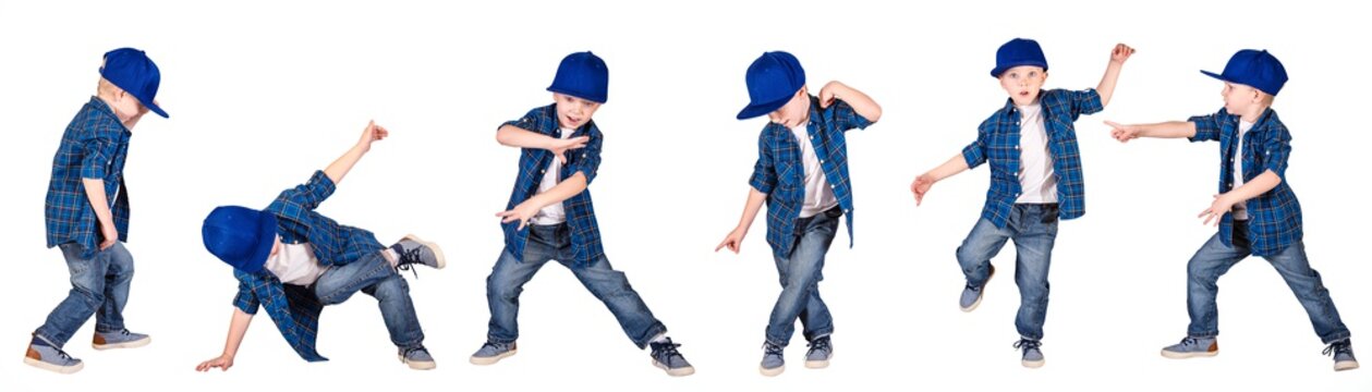The boy in the style of Hip-Hop . Children's fashion.