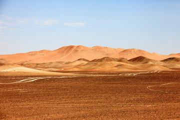 The desert in Paracas in Peru. Sun sea and sand