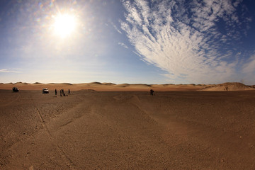 Fototapeta na wymiar The desert in Paracas in Peru. Sun sea and sand