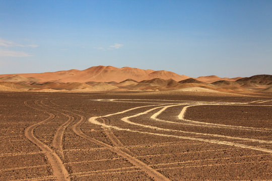 The desert in Paracas in Peru. Sun sea and sand