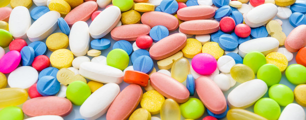 Fototapeta na wymiar diferent Tablets mix heap drugs pills