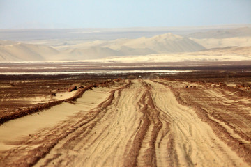 The desert in Paracas in Peru. Sun sea and sand