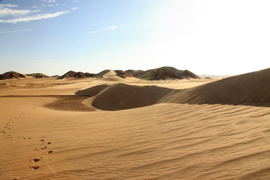 The desert in Paracas in Peru. Sun sea and sand