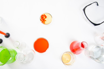 laboratory equipment on a laboratory table on a white background during the experiments