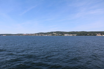 Fototapeta na wymiar View from the ferry to Sassnitz at Island Rügen, Baltic Sea Germany
