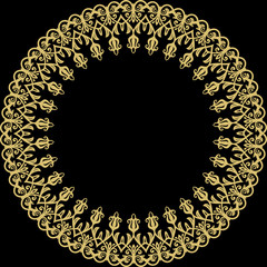 Oriental vector pattern with arabesques and floral elements. Traditional classic round golden ornament. Vintage pattern with arabesques