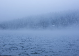Frosty morning at a lake