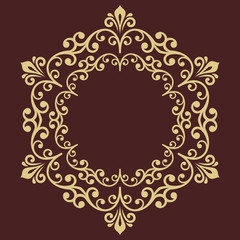 Elegant vintage vector ornament in classic style. Abstract traditional golden round pattern with oriental elements. Classic vintage pattern