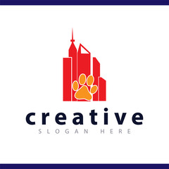 city with dog trail logo vector template
