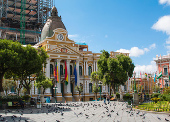 LA PAZ, BOLIVIA, DEC 2018: Plaza Murillo in La Paz, Bolivia city center