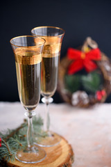 Two glass champagne glasses.Two beautiful glass champagne glasses on New Year's Eve.