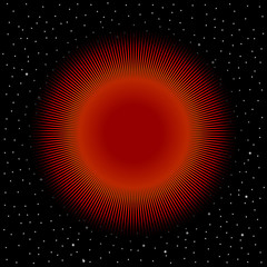 Red star on cosmic background.