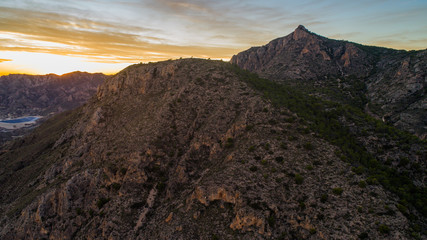 roks landscape with beautiful sky on sunset drone view 