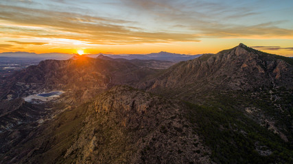 Fototapeta premium roks landscape with beautiful sky on sunset drone view 