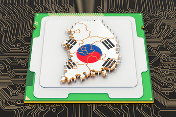 CPU computer processor unit with flag of South Korea, 3D rendering