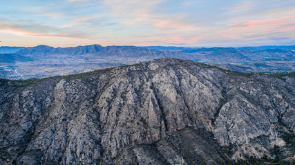 roks landscape with beautiful sky on sunset drone view 