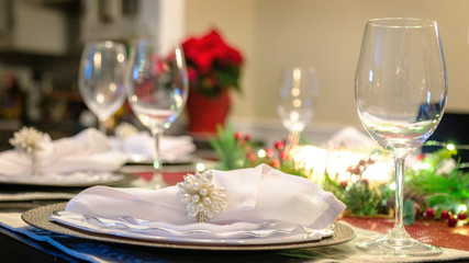 Christmas Holiday Table Setting Closeup