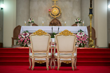 Chair of the bride and groom Beautiful church For wedding ceremony - Images