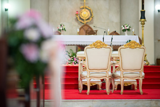 Chair of the bride and groom Beautiful church For wedding ceremony - Images