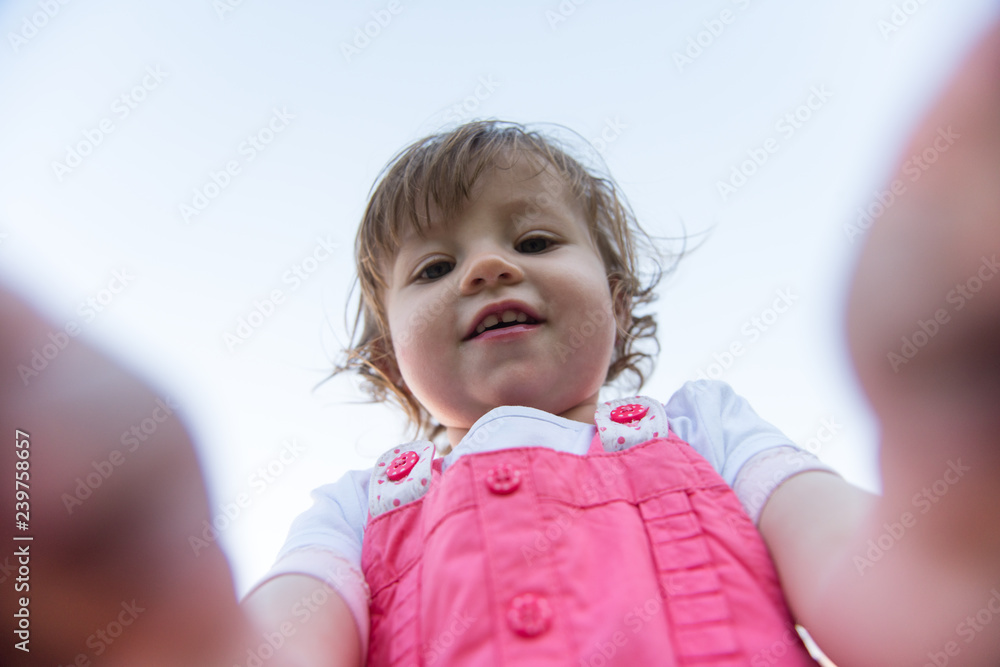 Sticker little girl spending time at backyard