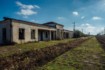 Fototapeta na wymiar Old ruined abandoned railway station Abkhazia