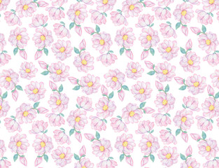 This Modern Pink and Purple Floral Pattern Features a Repeating Flower Background Design with Pastel on white background