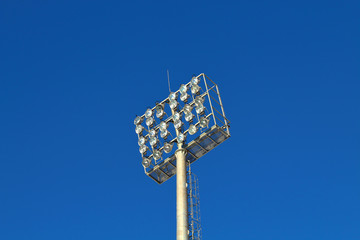 New spotlights at the stadium. Close-up. Background.