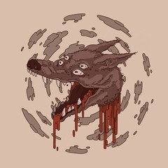 Bleeding wolf head, cloud on the background