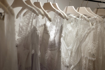 Wedding dresses in wedding salon