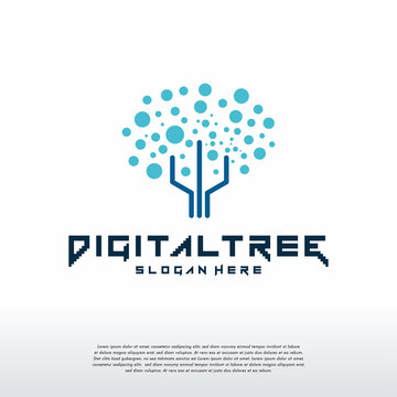 Digital Tree logo designs concept vector, Modern Tree tech logo template, Logo symbol icon