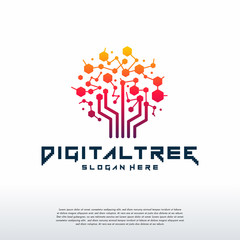 Digital Tree logo designs concept vector, Modern Tree tech logo template, Logo symbol icon