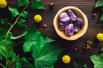 Polished Amethyst with Ivy and Craspedia