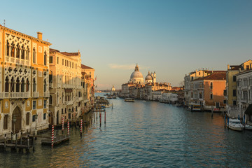 Grand Canal at sunset ,Venice, Italy.Scenic panoramic view of Venice in winter. 