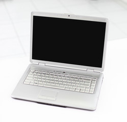 close up opened notebook on white background .