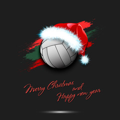 Fototapeta premium New year and volleyball ball in santa hat