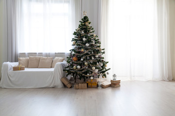 Christmas tree with presents, Garland lights new year