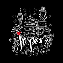  Hand Drawn Symbols Of Japan.