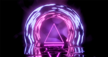 Fototapeta na wymiar 3d rendering illustration. Triangle Purple and red neon light on a transparent background. Neon frame for your design.