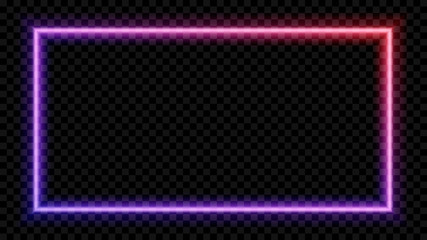 Square Purple and red neon light on a transparent background. Neon frame for your design. Vector illustration. - obrazy, fototapety, plakaty