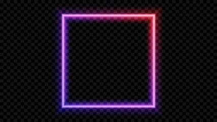 Square Purple and red neon light on a transparent background. Neon frame for your design. Vector illustration. © shacil