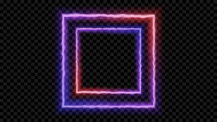 Obraz premium Square Purple and red neon light on a transparent background. Neon frame for your design. Vector illustration.