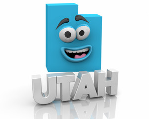 Utah UT State Map Cartoon Face Word 3d Illustration