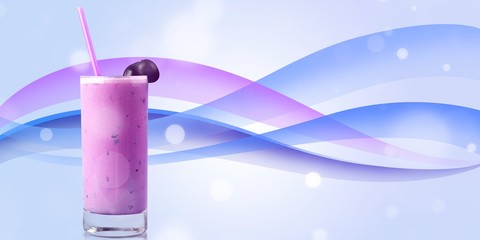 Glass of delicious berry cocktail on perple background