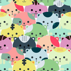Cute cats seamless pattern hand drawn style