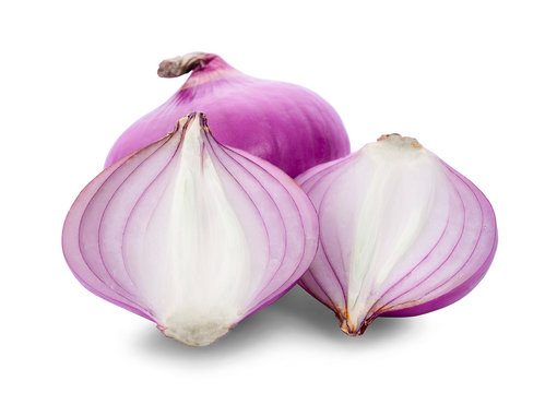 Slices of shallot onions for cooking on white background. - Image