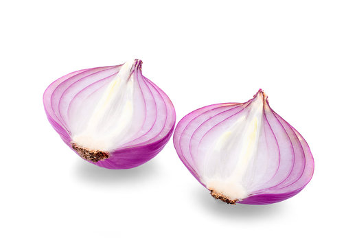Slices of shallot onions for cooking on white background. - Image
