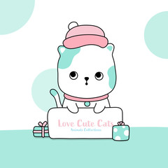Cute cat animal hand drawn style