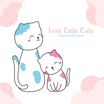 Cute cat family animal hand drawn style