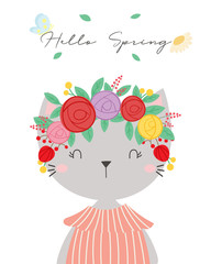 Cute cat vector. T-shirt design. Greeting card.